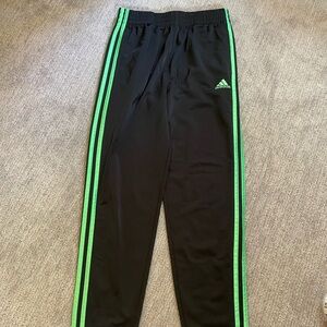 Adidas Black Youth Joggers with Neon Green Stripes